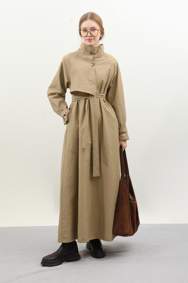 Yarım Rüzgarlıklı Paraşüt Elbise Camel - 11