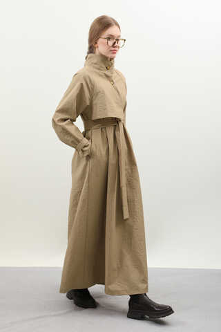 Yarım Rüzgarlıklı Paraşüt Elbise Camel - 12