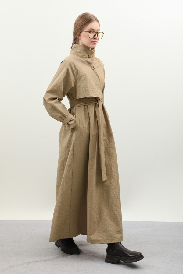 Yarım Rüzgarlıklı Paraşüt Elbise Camel - 12