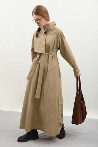 Yarım Rüzgarlıklı Paraşüt Elbise Camel - 13