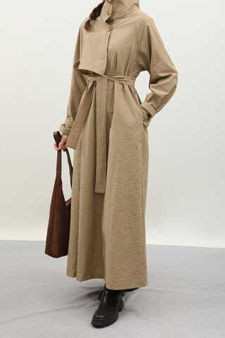 Yarım Rüzgarlıklı Paraşüt Elbise Camel - 14