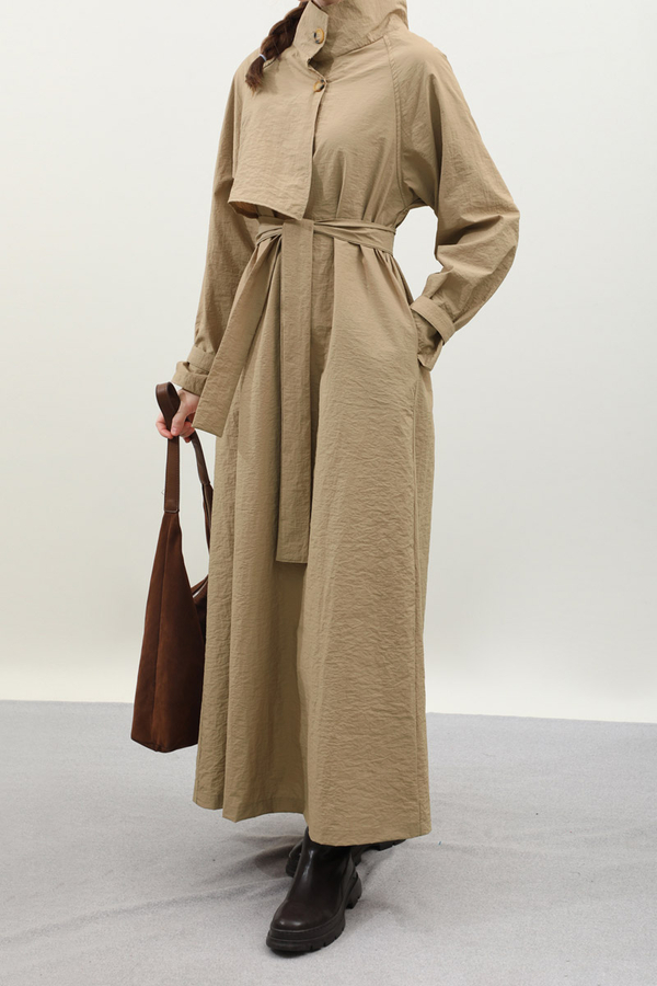 Yarım Rüzgarlıklı Paraşüt Elbise Camel - 14