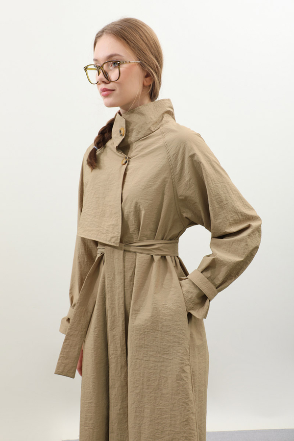 Yarım Rüzgarlıklı Paraşüt Elbise Camel - 15