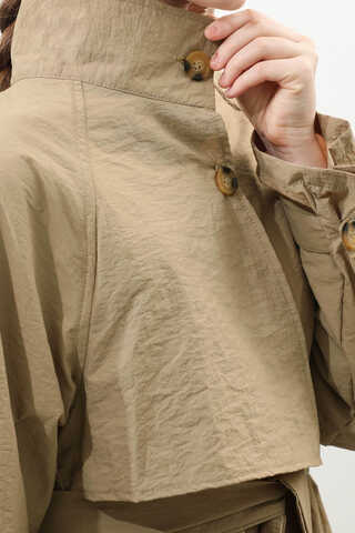 Yarım Rüzgarlıklı Paraşüt Elbise Camel - 16