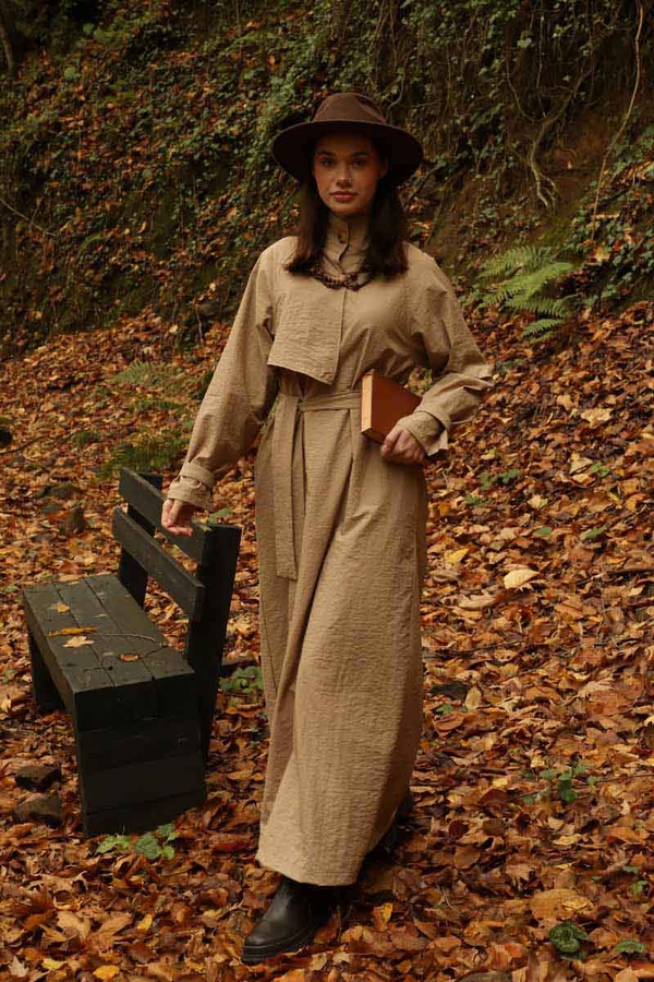 Yarım Rüzgarlıklı Paraşüt Elbise Camel - 4