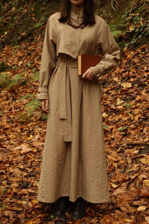 Yarım Rüzgarlıklı Paraşüt Elbise Camel - 6