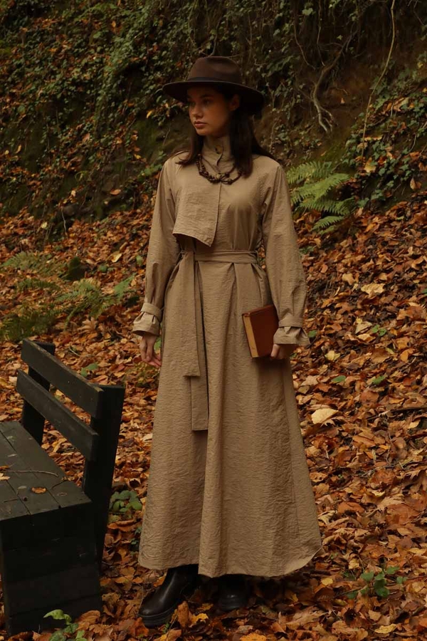 Yarım Rüzgarlıklı Paraşüt Elbise Camel - 3