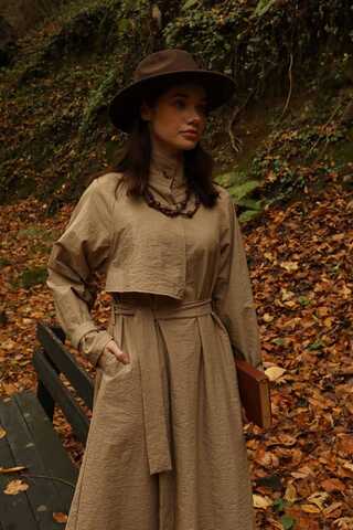 Yarım Rüzgarlıklı Paraşüt Elbise Camel - 7