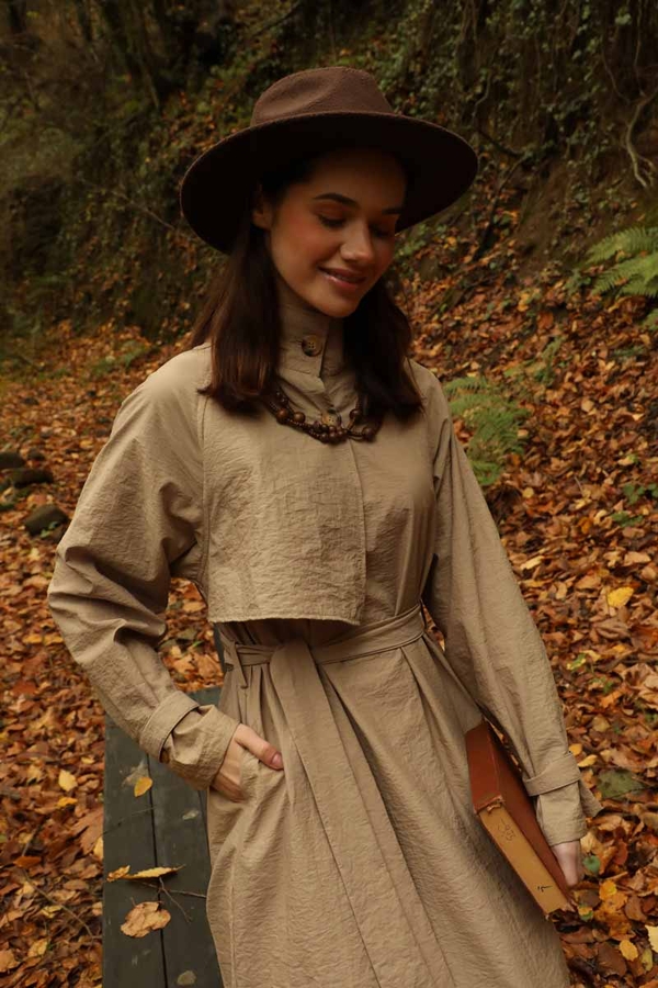 Yarım Rüzgarlıklı Paraşüt Elbise Camel - 8