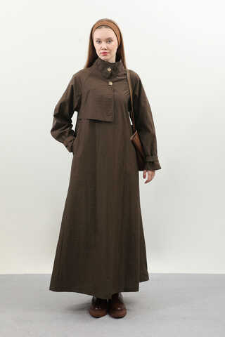 Yarım Rüzgarlıklı Paraşüt Elbise Kahverengi - 2