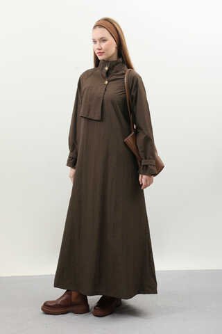 Yarım Rüzgarlıklı Paraşüt Elbise Kahverengi - 3