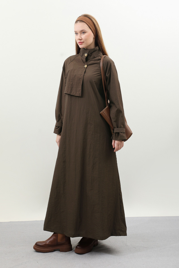 Yarım Rüzgarlıklı Paraşüt Elbise Kahverengi - 3