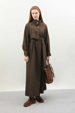 Yarım Rüzgarlıklı Paraşüt Elbise Kahverengi - 4