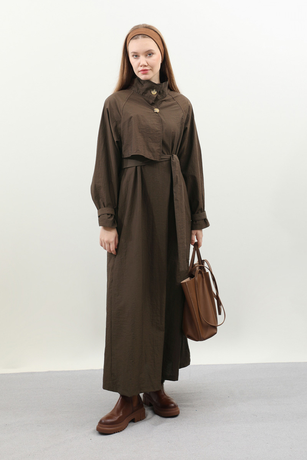 Yarım Rüzgarlıklı Paraşüt Elbise Kahverengi - 4