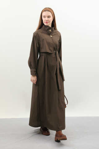 Yarım Rüzgarlıklı Paraşüt Elbise Kahverengi - 5