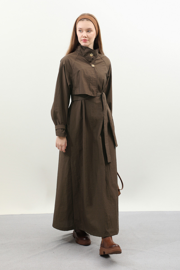 Yarım Rüzgarlıklı Paraşüt Elbise Kahverengi - 5