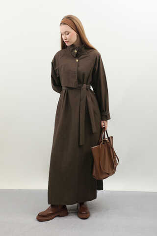 Yarım Rüzgarlıklı Paraşüt Elbise Kahverengi - 6