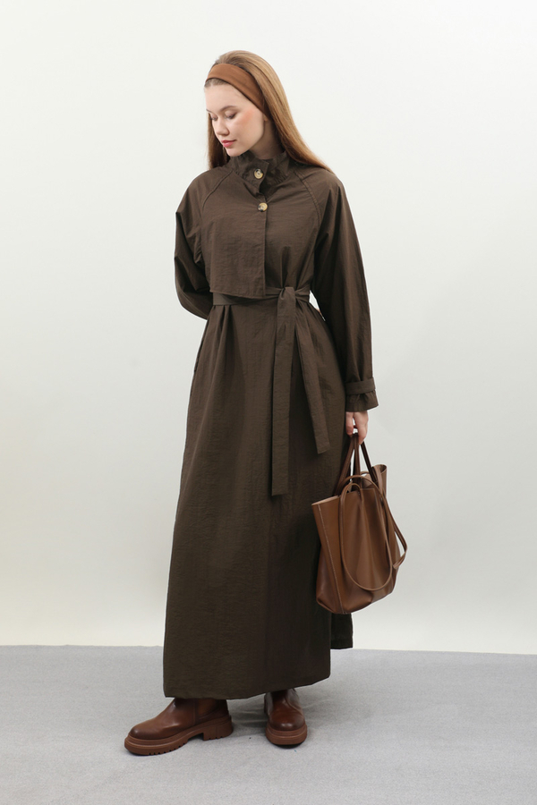 Yarım Rüzgarlıklı Paraşüt Elbise Kahverengi - 6