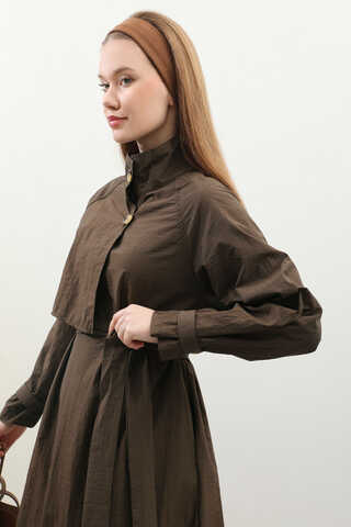 Yarım Rüzgarlıklı Paraşüt Elbise Kahverengi - 7