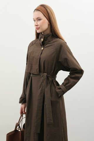 Yarım Rüzgarlıklı Paraşüt Elbise Kahverengi - 1