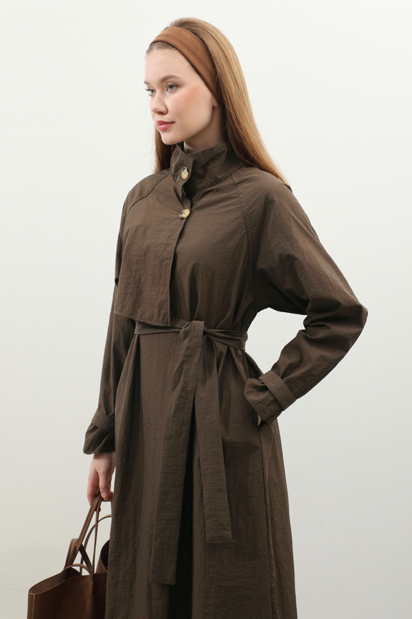 Yarım Rüzgarlıklı Paraşüt Elbise Kahverengi - 1