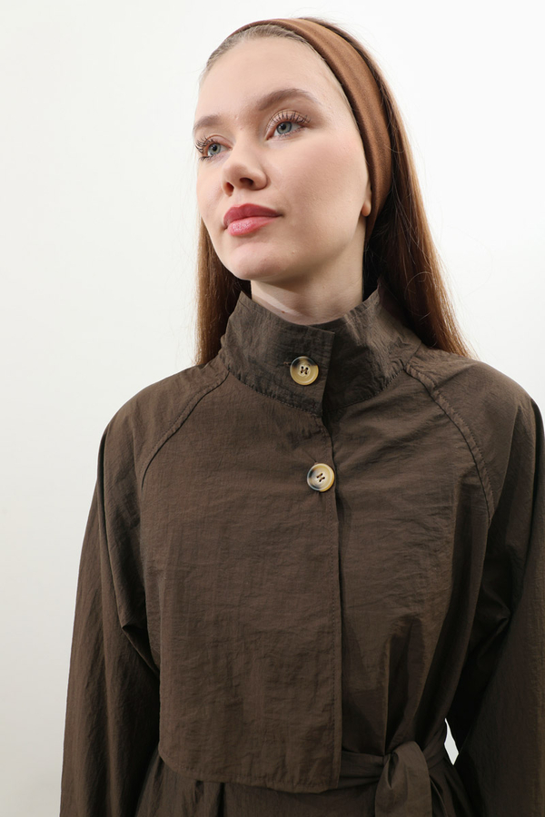 Yarım Rüzgarlıklı Paraşüt Elbise Kahverengi - 8