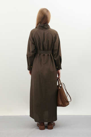 Yarım Rüzgarlıklı Paraşüt Elbise Kahverengi - 9