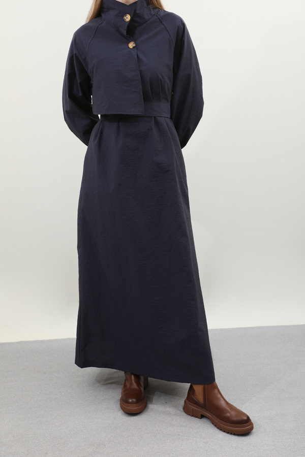 Yarım Rüzgarlıklı Paraşüt Elbise Lacivert - 5