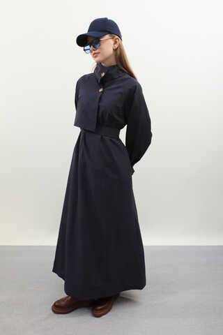 Yarım Rüzgarlıklı Paraşüt Elbise Lacivert - 6