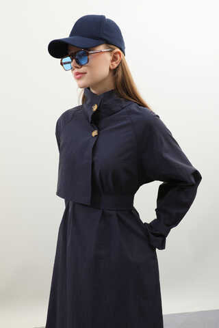 Yarım Rüzgarlıklı Paraşüt Elbise Lacivert - 7