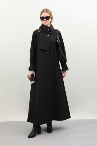 Yarım Rüzgarlıklı Paraşüt Elbise Siyah - 1