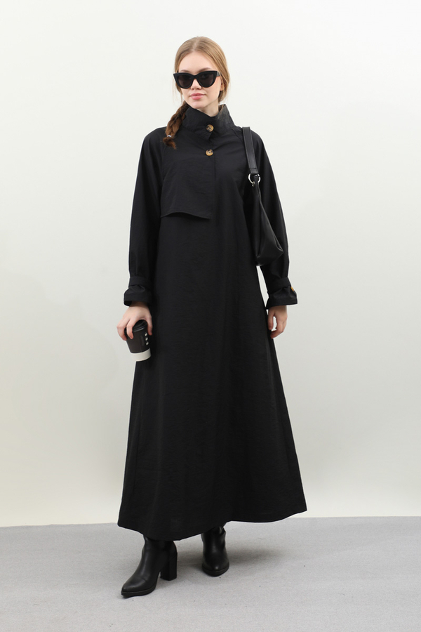 Yarım Rüzgarlıklı Paraşüt Elbise Siyah 