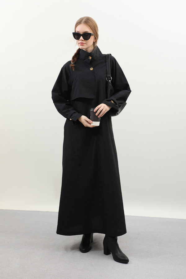 Yarım Rüzgarlıklı Paraşüt Elbise Siyah - 2