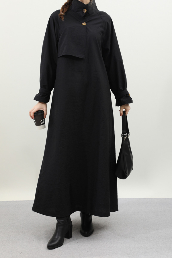 Yarım Rüzgarlıklı Paraşüt Elbise Siyah - 3