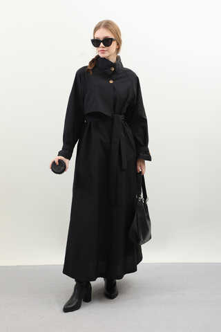 Yarım Rüzgarlıklı Paraşüt Elbise Siyah - 4