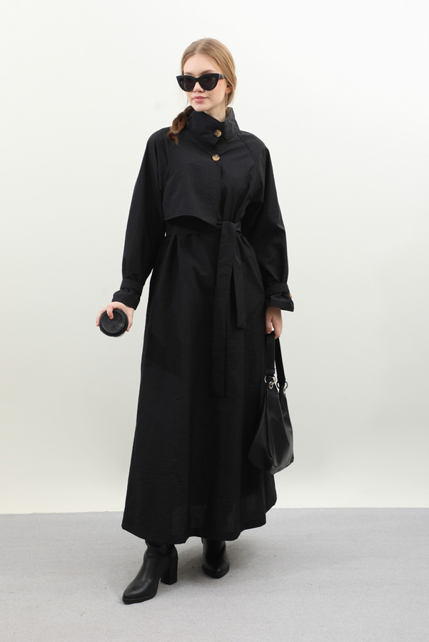 Yarım Rüzgarlıklı Paraşüt Elbise Siyah - 4