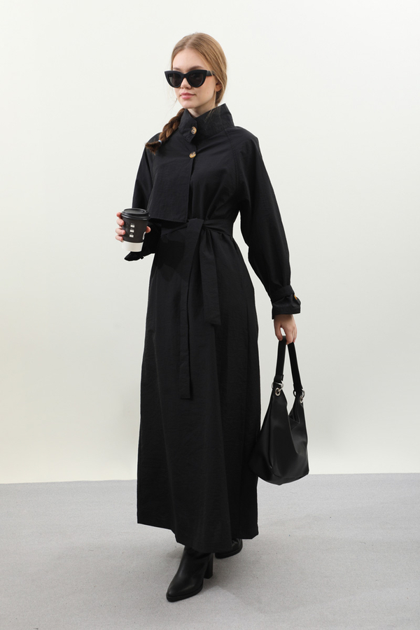 Yarım Rüzgarlıklı Paraşüt Elbise Siyah - 5