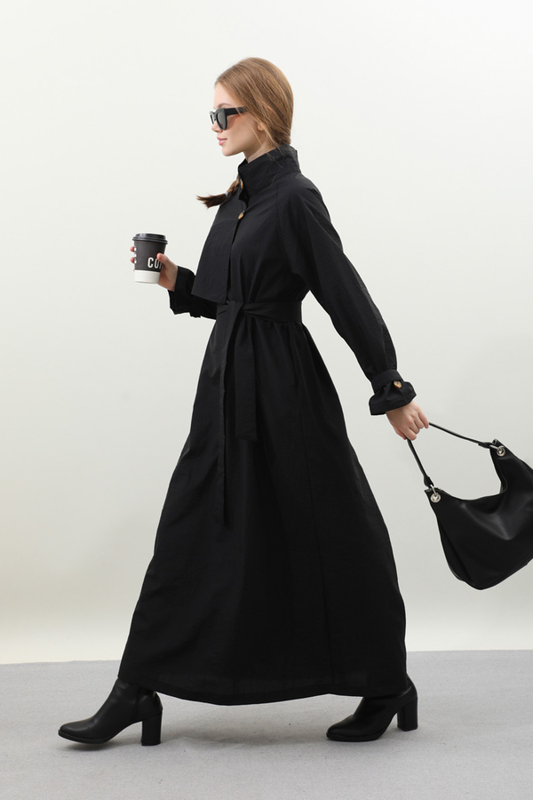 Yarım Rüzgarlıklı Paraşüt Elbise Siyah - 6