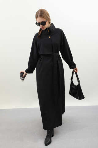 Yarım Rüzgarlıklı Paraşüt Elbise Siyah - 7