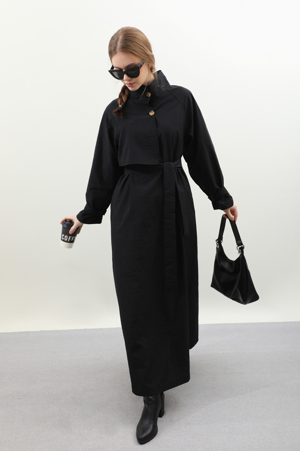 Yarım Rüzgarlıklı Paraşüt Elbise Siyah - 7