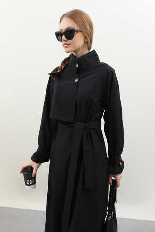 Yarım Rüzgarlıklı Paraşüt Elbise Siyah - 8