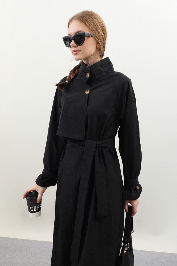 Yarım Rüzgarlıklı Paraşüt Elbise Siyah - 8