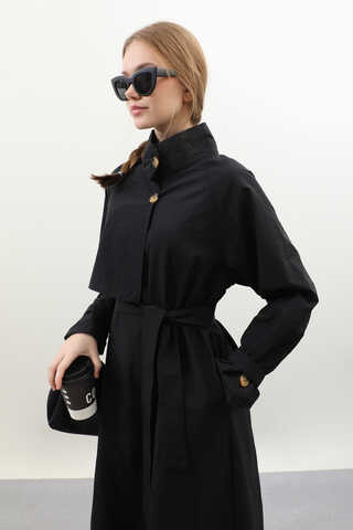 Yarım Rüzgarlıklı Paraşüt Elbise Siyah - 9