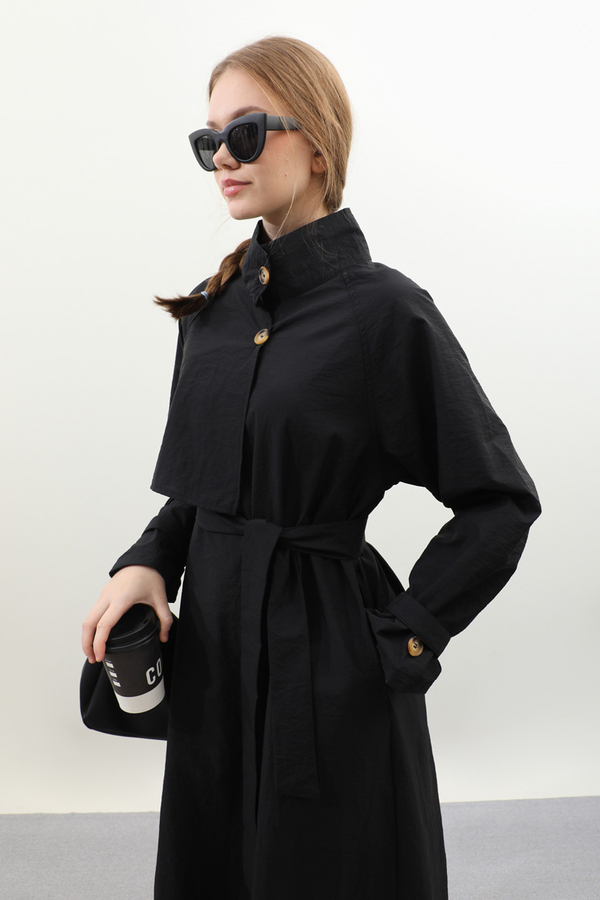 Yarım Rüzgarlıklı Paraşüt Elbise Siyah - 9