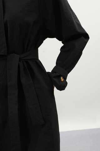 Yarım Rüzgarlıklı Paraşüt Elbise Siyah - 10