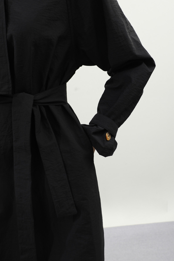 Yarım Rüzgarlıklı Paraşüt Elbise Siyah - 10