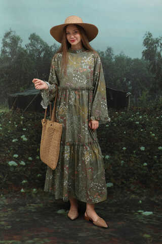 Yaz Çiçeği Elbise Haki - 3