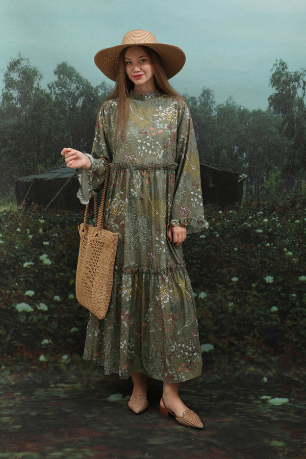 Yaz Çiçeği Elbise Haki - 3