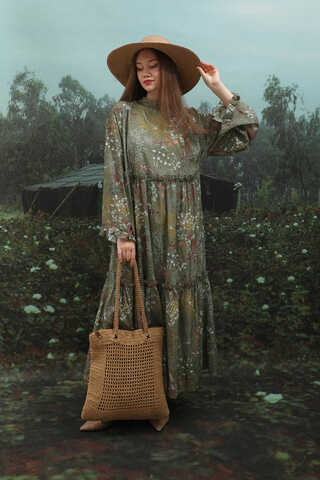 Yaz Çiçeği Elbise Haki - 4