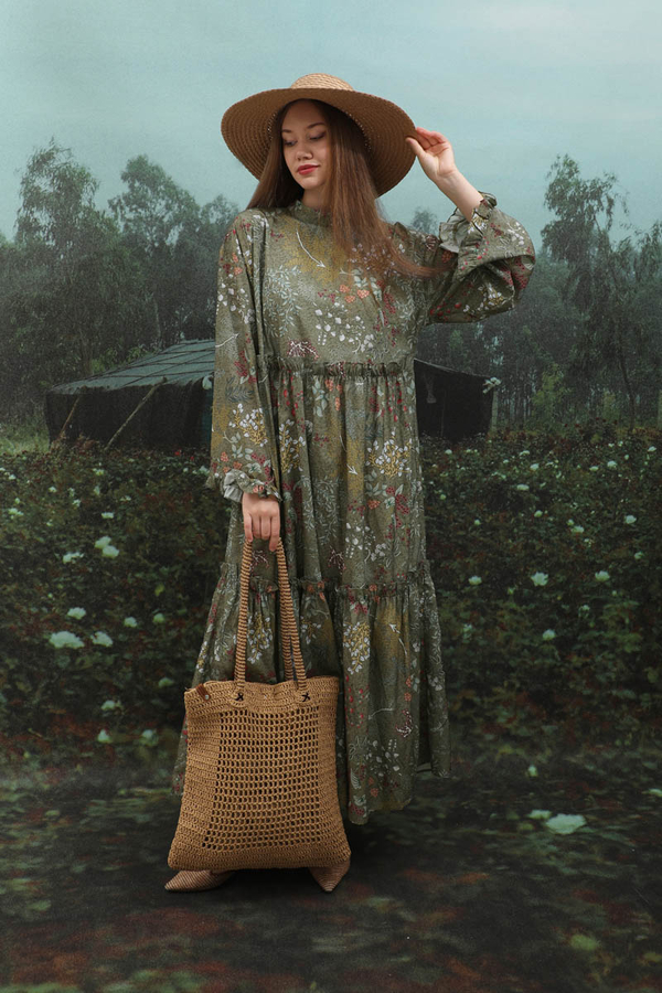 Yaz Çiçeği Elbise Haki - 4